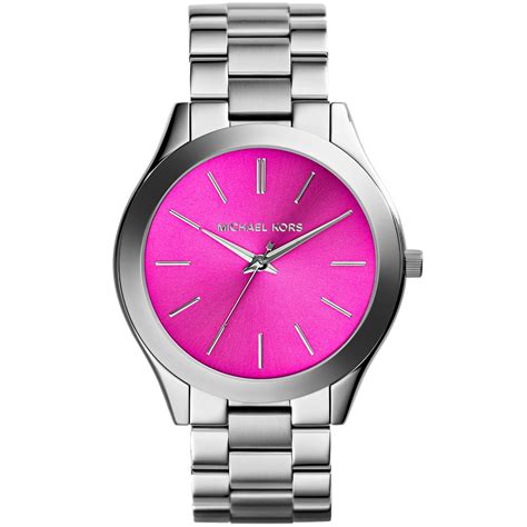 michael kors slim runway watch silver with pink face|Michael Kors Watch 250300.